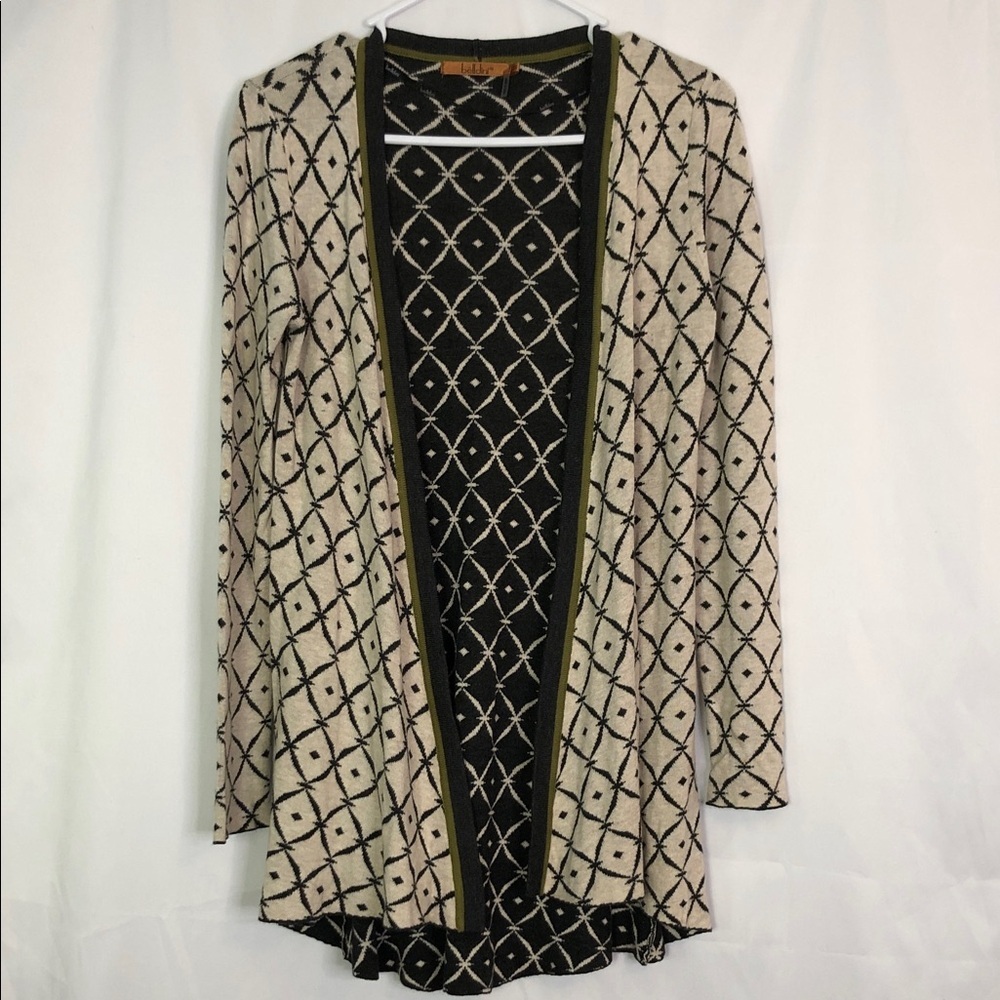 Belldini Women's Open Front Abstract Drapey Cardigan Sweater Cream/Black Size S